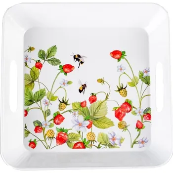 Plechový tác hranatý 285x282x40mm, Jahody, červená, bílá 478 gram