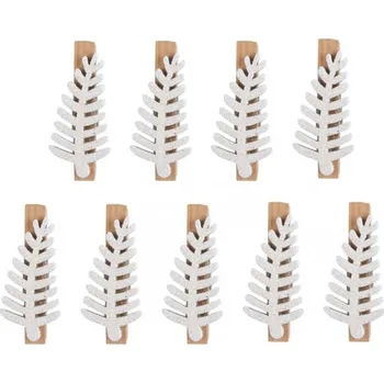 Vánoční dekorace Větvičky s glitrem na kolíčku 4 cm, 9 ks bílé