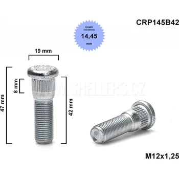 Kolový svorník - šteft M12x1,25x42 tisícihran průměr 14,45mm Subaru, Toyota