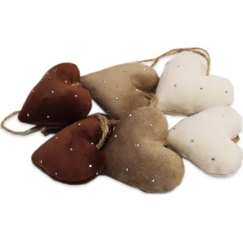 Vánoční dekorace Srdce textil závěs 6ks/6cm hnědý mix