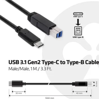 Mobilní telefon club3D USB kabel USB 3.2 Gen1 USB-C ® zástrčka, USB-B zástrčka 1.00 m vícebarevná CAC-1524
