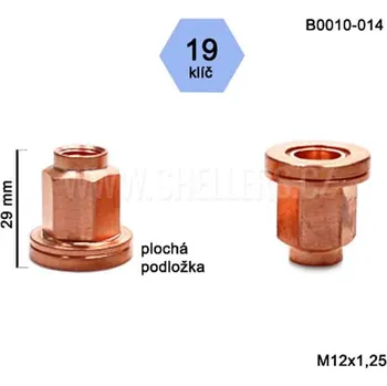 Matice na kolo Kolová matice M12x1,25 otevřená s plochou podložkou a měděným povrchem, klíč 19, B0010-014, výška 29