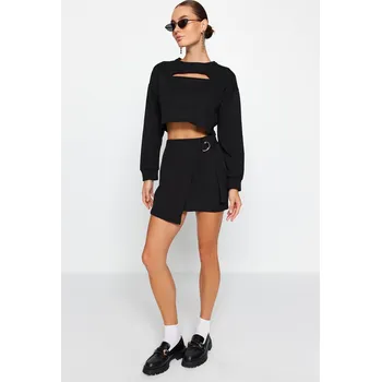 Dámská sukně Trendyol černá sukně s přezkou, dvouřadá, krátká, tkaná Trendyol černá 2432444