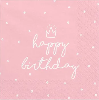 Papírový ubrousek Růžové ubrousky happy birthday