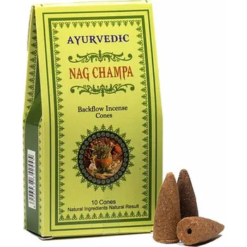 Vonná tyčinka Vonné kužely pro tekoucí dým Ajurvéda Nag Champa Backflow Incense Cones 10 ks