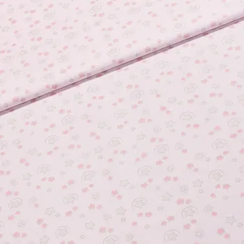 Bavlněné plátno 803002/557-43, růžové a šedé hvězdičky v kolečku na růžové, š.160cm (látka v metráži)