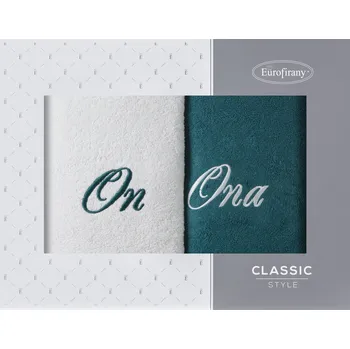 Kosmetická sada Dárková sada osušek ON + ONA - bílo-petrolejová, 70x140 cm