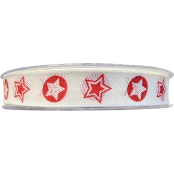 Stuha Vánoční stuha RED STARS krémová 15mm x 20m (5,-Kč/m) (Vánoční stuha bavlněná, jednostranný potisk, s vlascem v okrajích)