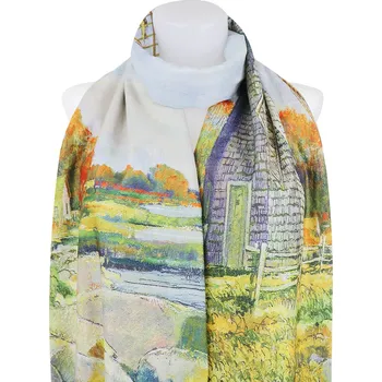Šátek Dámský oboustranný obdélníkový šál 3130-10 malba, větrný mlýn - sklizeň na poli 7200681-12