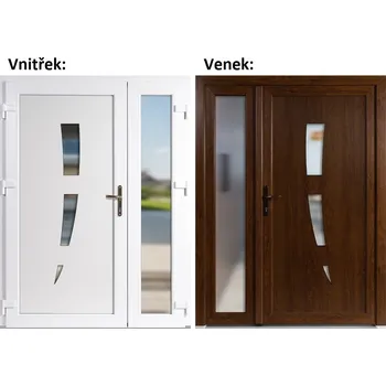 Vchodové dveře Dvoukřídlé vchodové dveře plastové Soft 123+Sklo Nisip, Zlatý dub/bílá, 150x200 cm, levé