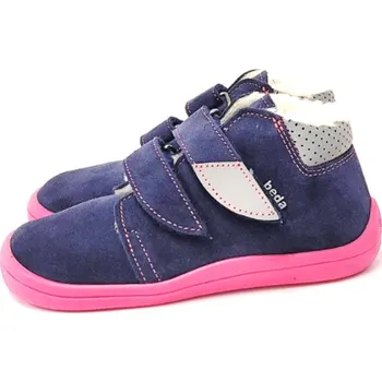 Dívčí polobotky Beda barefoot Zimní kožené boty s kožíškem a membránou - Elisha (BF 0001/W/MK/2), Boty Beda Velikost: 24