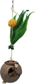 Hračka pro ptáka Trixie Kokosový ořech na sisalovém laně 35 cm