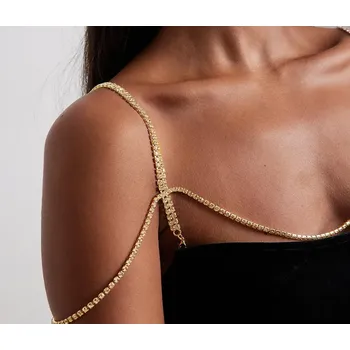 Souprava šperků B-TOP Krystalová ramínka k podprsence/ šatům s řetízkem přes ramena Druh barvy: Zlatá