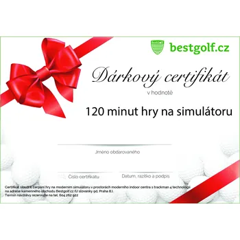 Dárková krabička Dárkový certifikát pro golfistu - 120 minut hry na simulátoru pro 2 osoby + Dárková krabička týček