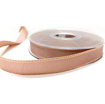 Stuha Stuha rypsová se třpytivým lemem - pudrová 15 mm/1 m
