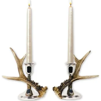 Žertovný předmět Párový svícen ze srnčího paroží postříbřený