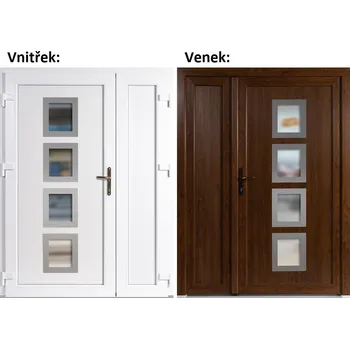 Vchodové dveře Dvoukřídlé vchodové dveře plastové Soft 010 Inox+Panel Plný, Zlatý dub/bílá, 130x200 cm, levé