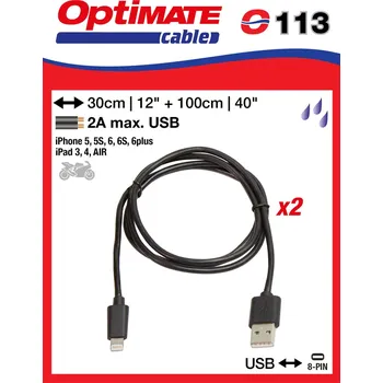 Nabíječka autobaterie Tecmate O113 příslušenství k Accumate a Optimate – kabel USB/ I-8PINX2 Apple