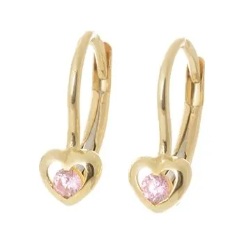 Náušnice Dětské náušnice ze žlutého zlata s růžovými zirkony ZNA231F + Dárek zdarma