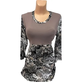 Dámská tunika Béžová tunika kombinovaná WANDA, Barva Béžová, Velikost 42 - na zakázku, Materiál 96% Viskoza 4% Lycra