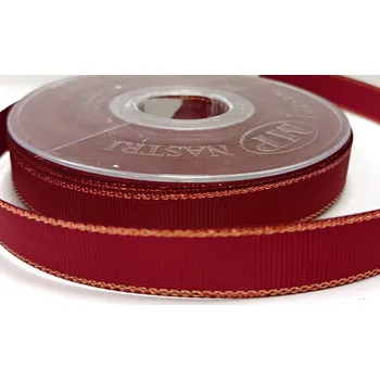 Stuha Stuha rypsová se třpytivým lemem - vínová 15 mm/1 m