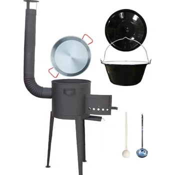 Kempingové nádobí Smaltovaný kotlík 20 L (1,2 mm) + Paella ocelová pánev 46 cm + žáruvzdorná vysoká kotlina 42 cm PLUS 600 + vařečka + naběračka zdarma