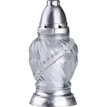 Svíčka Hřbitovní sklo 24 cm vklad 180g 58h. zdobené stříbrnými kamínky 530 gram
