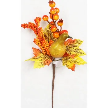 umělá květina Podzimní větvička s dýní 28 cm (136836 015 KWI-79-00861-22 větvička)