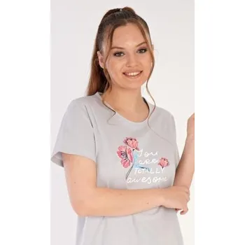 Dámská noční košile Dámská noční košile s krátkým rukávem Vienetta Secret Cassie světle šedá L