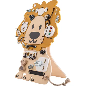 Dřevěná hračka Foxy Family Montessori activity board Safari Lev Edmunt Varianta: Se stojanem - samostatně stojící