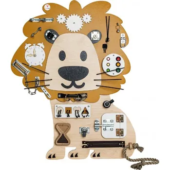 Dřevěná hračka Foxy Family Montessori activity board Safari Lev Edmunt Varianta: Bez stojanu - montáž na zeď