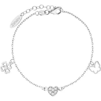 Náramek Stříbrný náramek se zirkony - srdce, čtyřlístek, motýl - AP536-7691