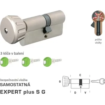 Vložka do dveří DK - EXPERT plus S G - s knoflíkem D 75 + V 60 mm, knoflík na delší straně NP - Nikl perla