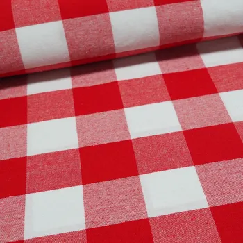 Dekorační látka - Kanafas červený - velká kostka obšití okrajů a našití stužky 150