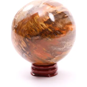 Drahý kámen Magieprirody.cz Koule Zkamenělé dřevo 444 g - 68 mm + dřevěný podstavec #A279