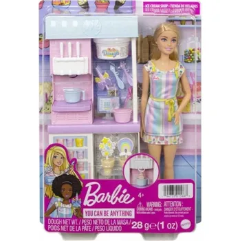 Panenka Barbie Prodavačka zmrzliny blondýnka herní set