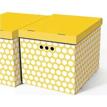 Úložný box Dekorativní kartonová krabičk BÍLÉ TEČKY / ŽLUTÉ POZADÍ XL úložný box 42x32x32cm (Dekorativní krabice. Box je vyroben z pevné lepenky a hodí se ideálně k přechovávání různých předmětů jako je oblečení, hračky, knihy a jiné drobnosti. Díky dekorativnímu po