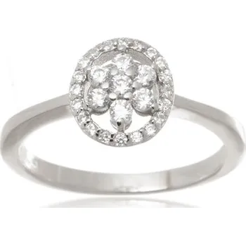 Prsten Dámský stříbrný prsten s kytičkou a čirými zirkony STRP0543F