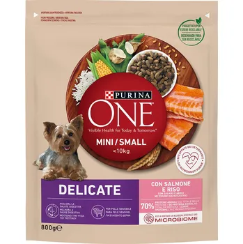 Krmivo pro psa 5x800g Purina ONE Mini Delicate s lososem a rýží - výhodné balení