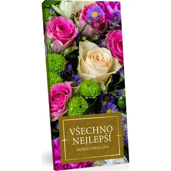 Čokoláda Selllot, s.r.o., K Hájům 34, 155 00 Praha 5 - Vyrobeno v EU Všechno nejlepší (barevné květy) - Hořká čokoláda 60% 100g