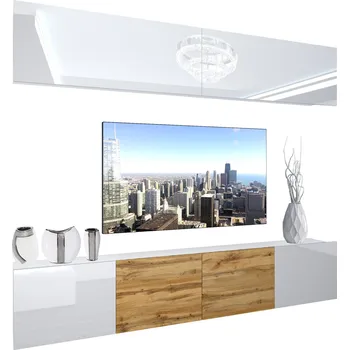 Obývací stěna Obývací stěna Belini Premium Full Version bílý lesk / dub wotan + LED osvětlení Nexum 91 NEX 6/0/W/WWDW/0/0/PP