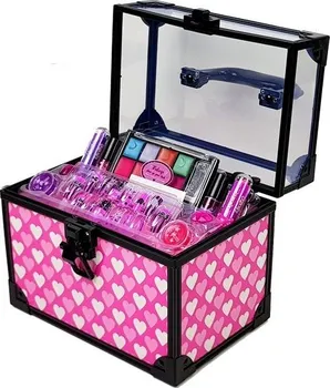 dětské šminky a malovátka Dětský kosmetický kufřík s líčidly 20 x 13,5 x 19 cm růžový/černý/srdíčka