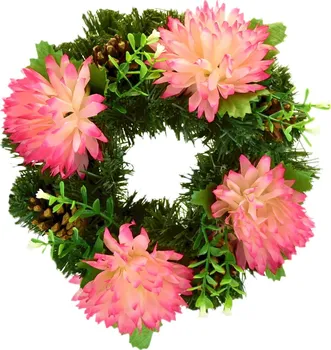 Věnec Dušičkový věneček s růžovými chryzantémami 20 cm