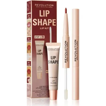 Makeup Revolution Lip Shape Kit Warm Nude konturovací tužka na rty 2 v 1 0,2g+1,5 ml + Warm Nude zářivý lesk na rty 9 ml