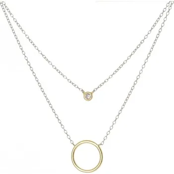 Náhrdelník Dvojitý stříbrný náhrdelník se zlaceným kolečkem a zirkonem STNAH192F