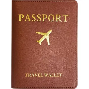 Obal na cestovní pas s adresním štítkem - hnědý