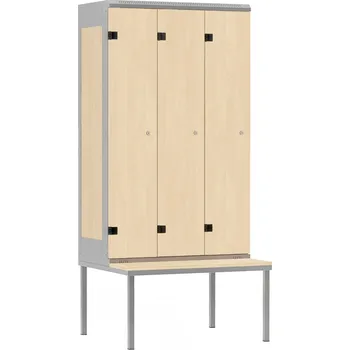 Šatní skříň TRITON šatní skříň 3-dveřová s lavicí, kov-lamino T2195, šedá - bříza + doprava zdarma