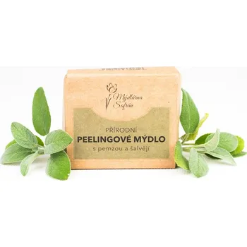 Mýdlo Mýdlárna Šafrán Přírodní peelingové mýdlo s pemzou a šalvějí 90g
