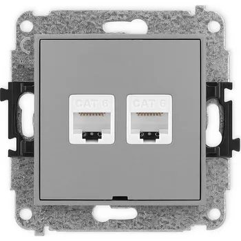 Elektrická zásuvka KARLIK Dvojitá zásuvka pro PC 2x RJ45, kat 6, 8pin, bez popisového pole Barva: Matná šedá
