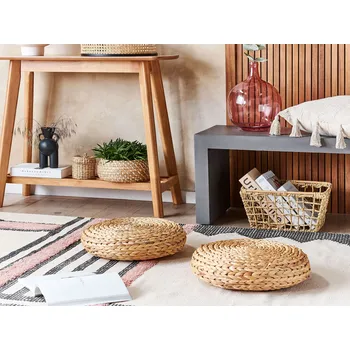 Taburet Puf přírodní z vodního hyacintu 40 x 40 x 10 cm kulatý moderní taburet boho styl Beliani